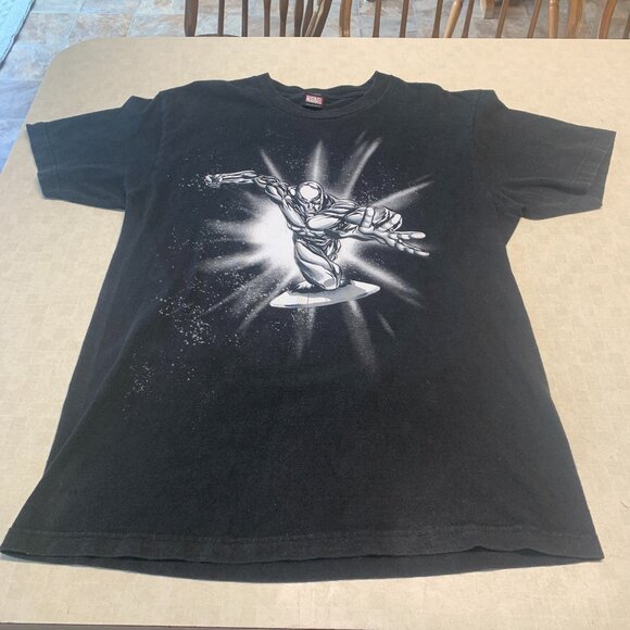 Vintage Marvel Mad Engine Shirt Silver Surfer Black Sz L - Picture 1 of 11